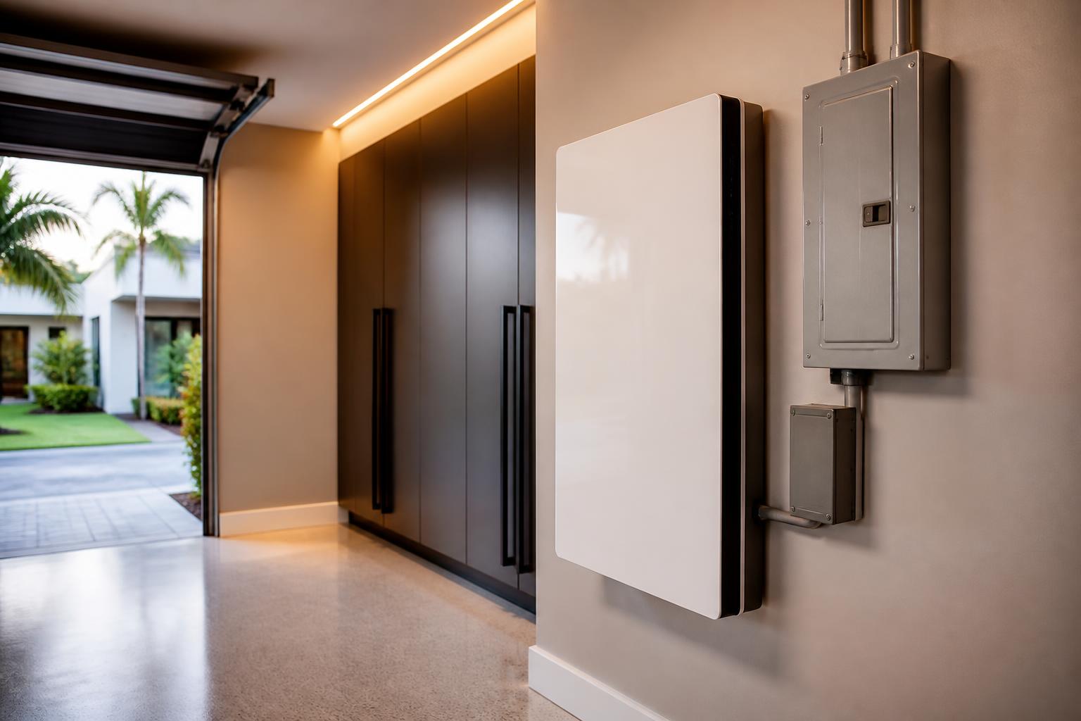 Home battery backup and modern electrical panel in a South Florida home